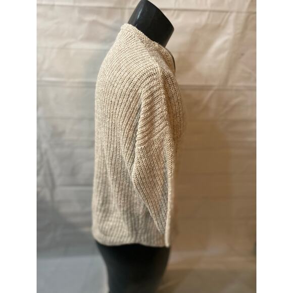 ABS Allen Schwartz Vanilla Marled Knit Cardigan Sweater Gold Zipper - Size Small - Picture 4 of 6